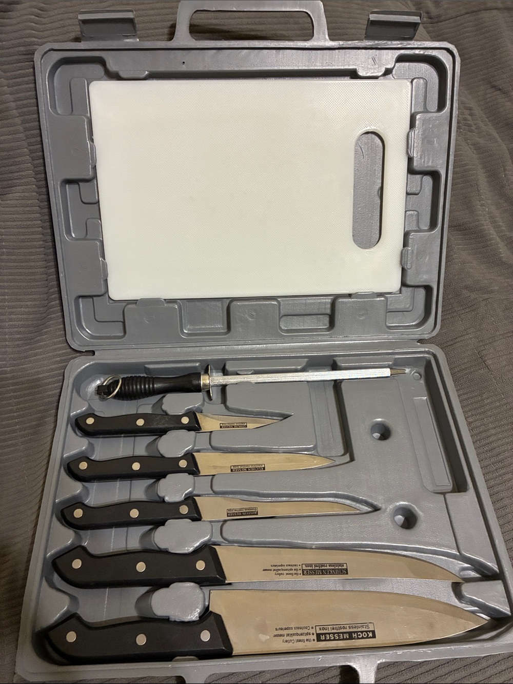 7-Piece Black Handle Knife Set with Sharpening Steel and Cutting Board